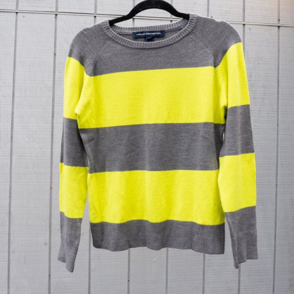 French Connection Preppy Striped Sweater Green Gray L Colorblock - Picture 8 of 9